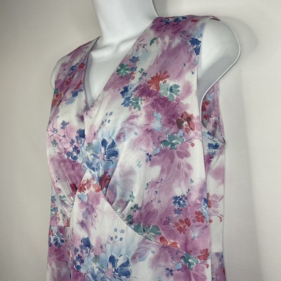 Vintage 70s White Pink Floral Polyester Sleeveless Maxi Hostess Dress Ha… - Picture 6 of 7